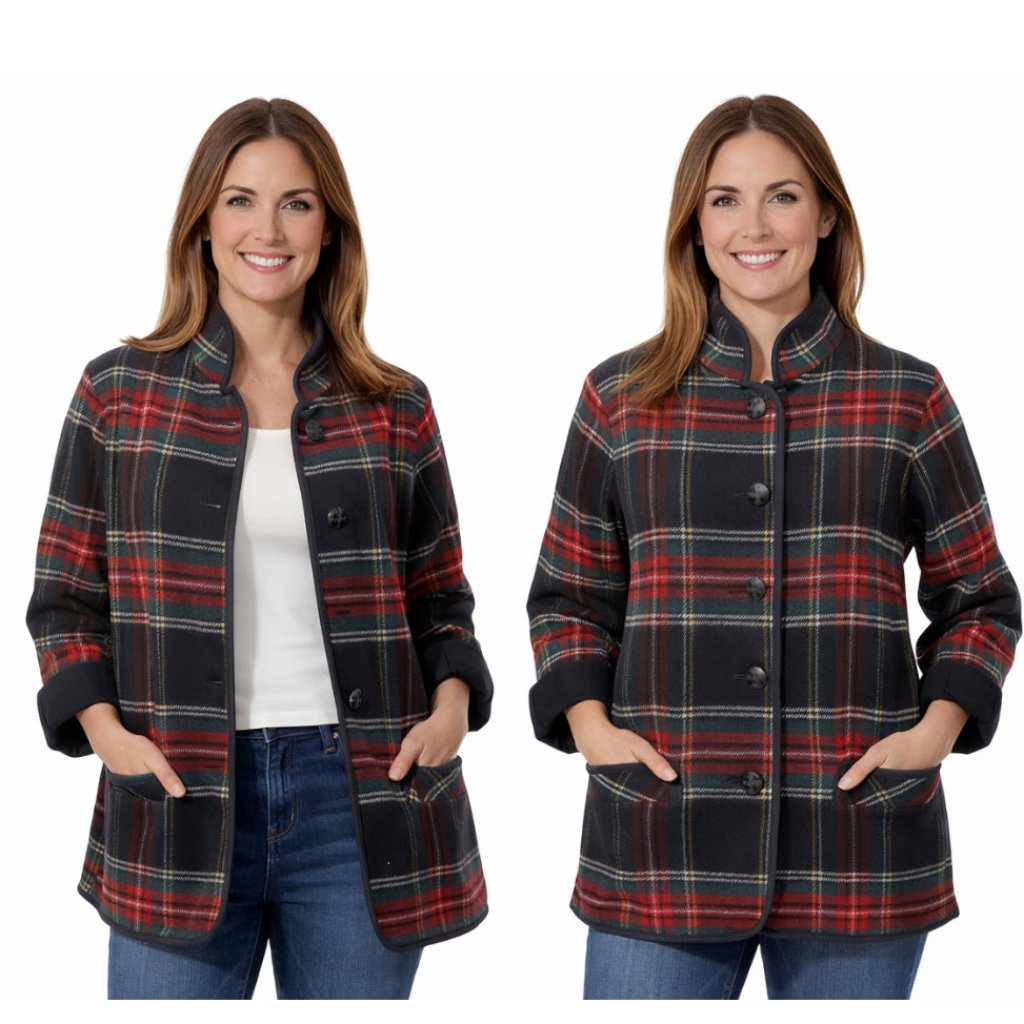 Talbots Wool Plaid Button-Up Jacket Size 8 Vintage Tartan Coat Made In Usa